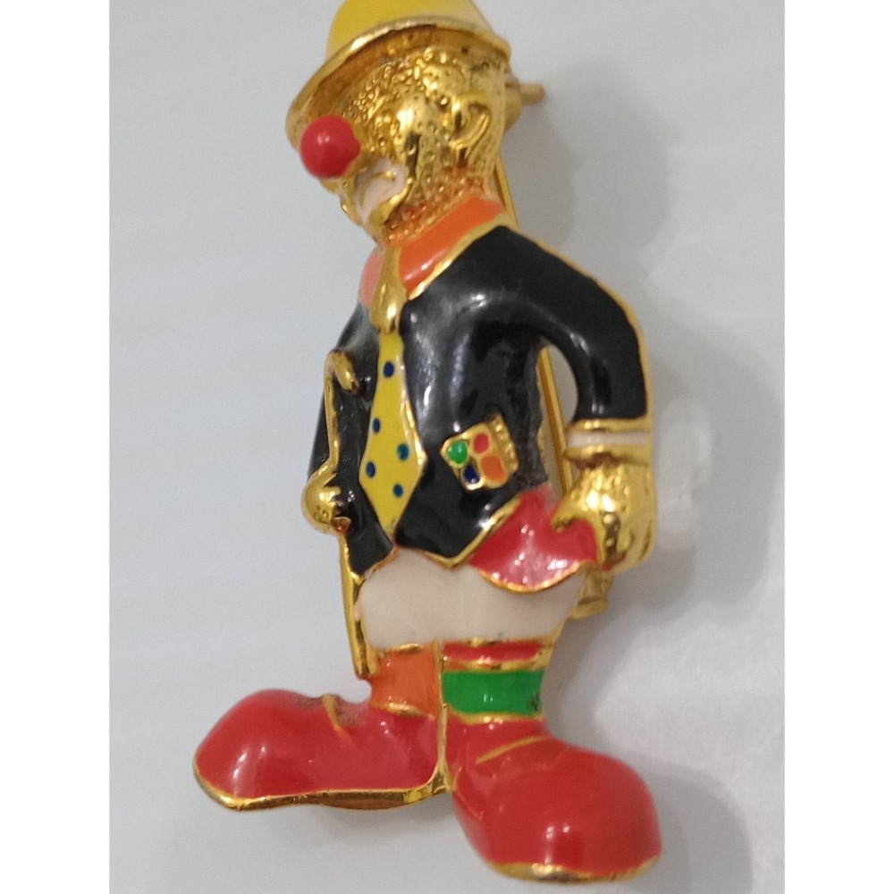 Vintage Clown Brooch Enamel‎ Gold Tone Figural Circus Pin 1 1/2 Inch - Picture 4 of 8